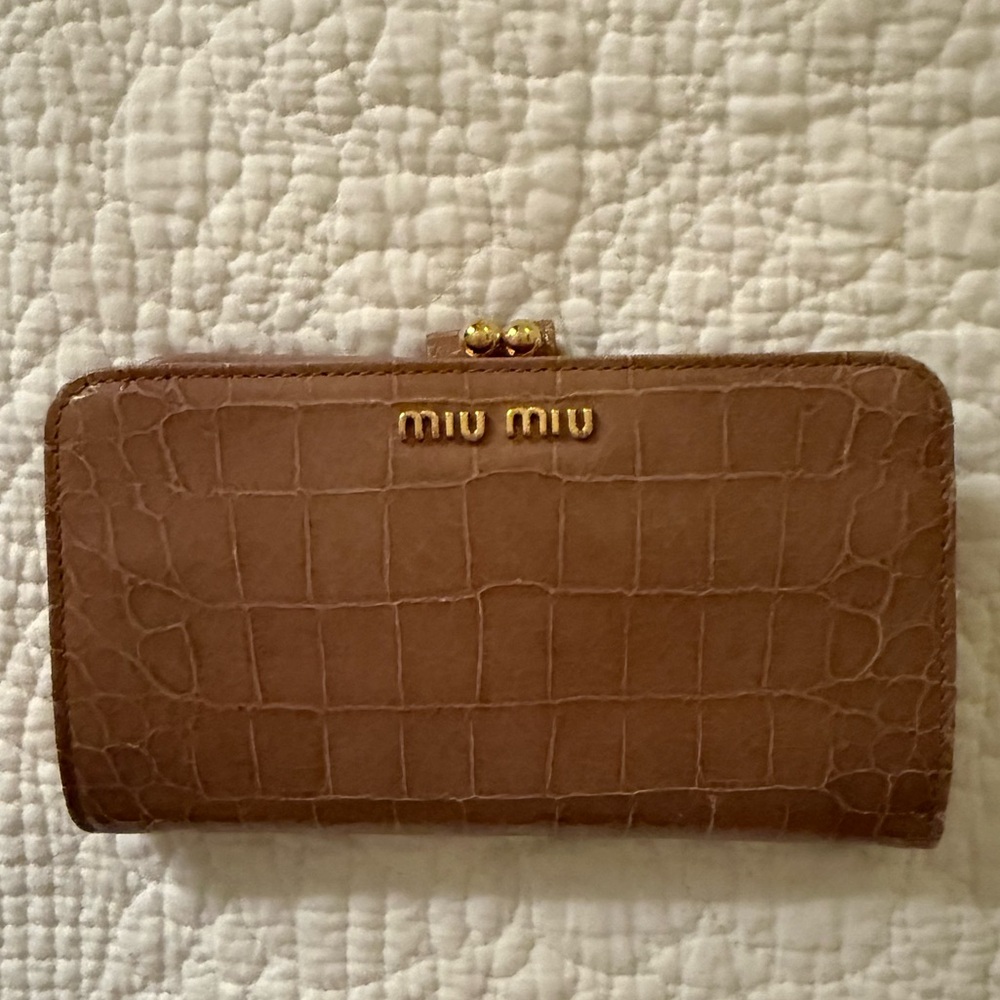Miu Miu Tan Croc-Embossed Wallet